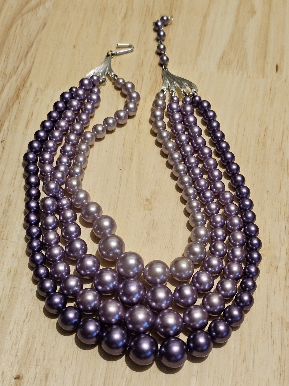 Vintage Multi-Strand Purple Faux Pearl Statement Necklace – Tangled / As-Is